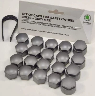 GENUINE SKODA SUPERB OCTAVIA RAPID WHEEL NUT BOLT COVERS CAPS 17mm GREY MATT - Image 1 of 4