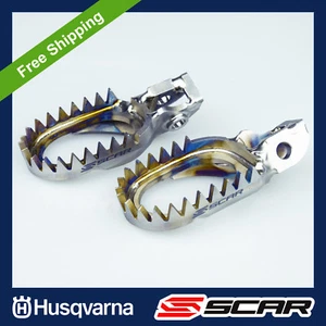 TITANIUM FOOTPEGS HUSQVARNA TX TC TE FE 125 250 350 450 501 17-20 ANTI MUD SCAR - Picture 1 of 2