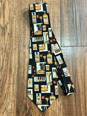Men’s Nicole Miller Knob Creek Bourbon Novelty Neck Tie 100% Silk 57” Black  - Image 1 of 4