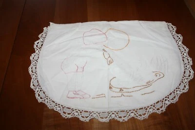 Pochette à linge range pyjama ancien broderie dentelle lin 30 x 45 cm N°10 - Photo 1/4