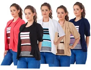 Ladies New Twin Set Striped Short Sleeve Crew Neck Knitted Cardigan Jumpers S-XL - Picture 1 of 29