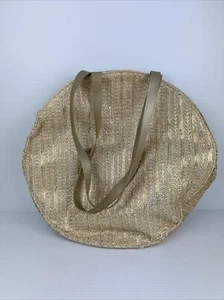 Large Tote Bag Gold Woven Shoulder Bag By La Strada Beach Bag 37cm - Picture 1 of 24