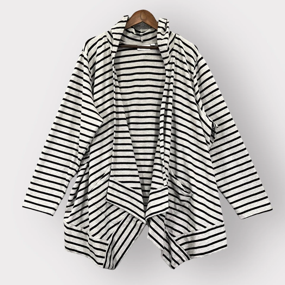 Denim & Co. Active Open Front Cardigan Women 2X Striped French Terry Drape Front - Image 1 of 4