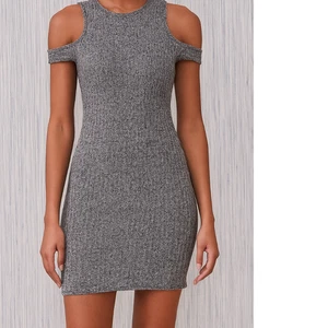 NWT Women Ribbed Knit Cold Shoulder Pullover Slip Mini Bodycon Dress Grey Size S - Picture 1 of 8