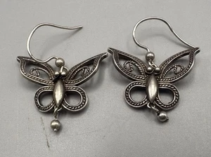 BJ Openwork Butterfly Drop Earrings Sterling Silver 925 Preowned FREE SHIPPING - Picture 1 of 6
