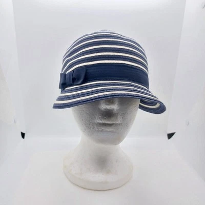 Gymboree Girls M “CIAO PUPPY” Navy Blue STRIPED STRAW BRIMMED HAT CAP - Image 1 of 4