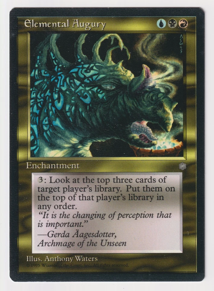 Dark Print Elemental Augury MP Ice Age 1995 WOTC MTG Magic Misprint Vintage Rare - Image 1 of 2