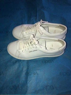 Ysl Saint Laurent Sneakers White Leather Women Size 37.5 LQQK - Image 1 of 4