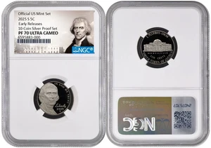 2025 S Jefferson Nickel 5C From 10 Coin Silver Proof NGC PF 70 UC Early Releases - Picture 1 of 1