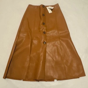 Gonna midi nuova con etichette $110 Banana Republic in pelle vegana con cuciture da donna taglia 2 marrone marrone chiaro - Foto 1 di 11