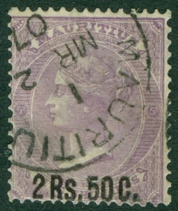 SG 91 Mauritius 1878. 2r.50 su 5/- malva. GATTO usato molto bene 38€ - Foto 1 di 1