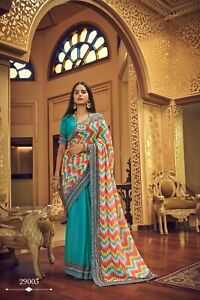 Beautiful New Multicolor Georgette Printed Thread Sari For Women's Party Wear