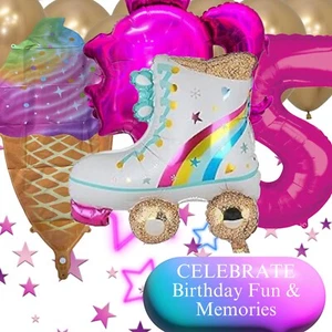 Rainbow Skating Birthday Balloon Set – Ice Cream, Number 5, Barbie & More - Picture 1 of 9