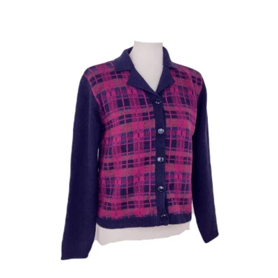 Cárdigan Rena Rowan para Saville Azul Marino Cuadros Corderos Mezcla de Lana Cuello Suéter PM Foto 1 de 4