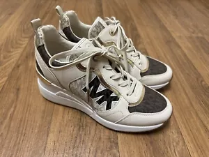 Michael Kors Womens Georgie Trainer Sneakers Heeled - White Multi 7 New -READ- - Picture 1 of 12