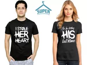 I Stole Heart APELLIDO Pareja Camiseta a juego San Valentín Divertida Amor Pareja Camiseta - Imagen 1 de 5