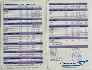 Estonian Airlines - Horario de todo el sistema - Eff. 18 oct 2001 - 10 mar 2002 - Imagen 1 de 2