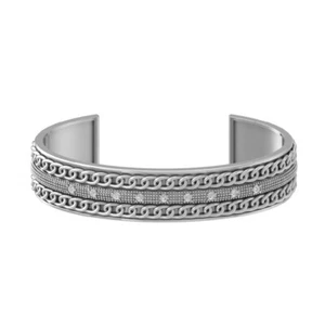 Sterling Silver Natural Diamond Men's Cuff Bangle Bracelet 7.5" Holiday Gift - Picture 1 of 5