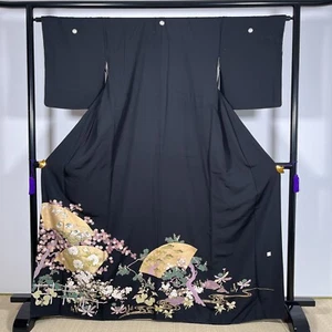 3309-1 Kimono Seda Japonés Kurotomesode Bordado Firma Incluida - Imagen 1 de 11