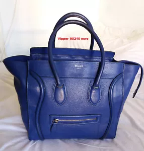 Céline Tote Royal Blue Leather Satchel Micro Luggage handbag oversize - Picture 1 of 12