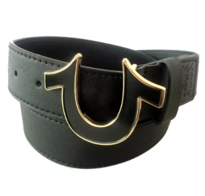 NWT True Religion SAGE II BELT Heavyweight Horse Shoe Buckle BLACKOUT Mens 34-42 - Image 1 of 4