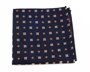 Mens Navy & Orange Flower Silk Pocket Square - Picture 1 of 3