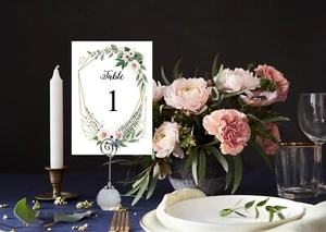 Rosa Blumenrahmen Tischnummernkarten - Hochzeit Geburtstag Taufe Babyparty - Bild 1 von 3