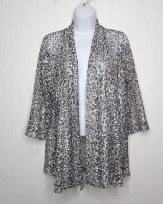 Suéter de Encaje Chico's Blanco Plateado Metálico Frente Abierto Manga 3/4 Talla 0 Pequeño EE. UU. Foto 1 de 4