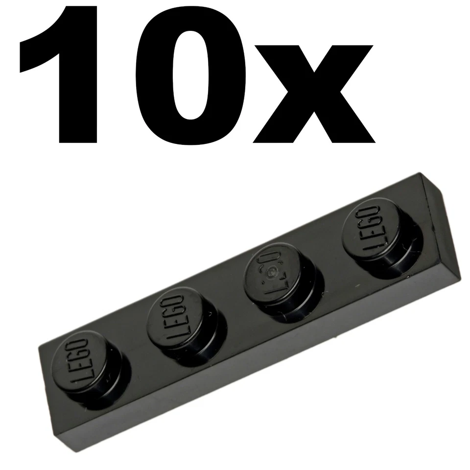  NEW LEGO - PLATES - 1 x 4 - Black plate x 10 - 1x4  - Image 1 of 1