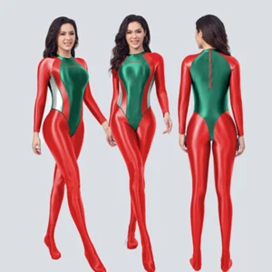 AMORESY Women Glossy Jumpsuit Christmas Gift Yoga Bodysuit Spandex Overall Tight - Picture 1 of 17