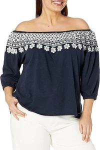 Tommy Hilfiger Women's Off Shoulder Floral Neckline 3/4 Sleeve Shirt Large NWT - Picture 1 of 12