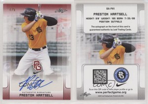 2017 Leaf Perfect Game National Showcase Red /5 Preston Hartsell #BA-PH1 Auto