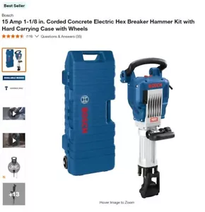 Bosch 15 AMP 1-1/8 Zoll kabelgebunden Beton Elec Sechskant Brecher Hammer Kit mit Koffer & Rad - Bild 1 von 2