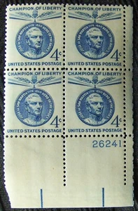 US 4¢ Stamp SC #1125, Champion of Liberty Issue J. Martin MNH 1959 plate block. - Picture 1 of 1