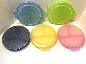 Lot 5 Travel *Compartment* Bowl Plates w/ Lid Bento Box Divided Microwave Safe - Picture 1 of 7