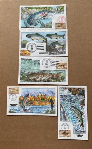 US FDC Collins Hand-Painted #2545-49 Set 5 Fishing Flies Trout 1991 Cover