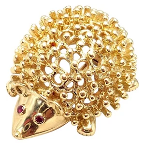 Vintage! Tiffany & Co Schlumberger 18k Yellow Gold Hedgehog Ruby Brooch Pin - Picture 1 of 12