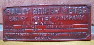 BAILEY BOILER METER Old Brass Nameplate Tag Small Equip Sign Cleveland Ohio USA - Picture 1 of 1