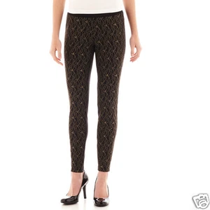 Bebop Black/Gold Lace Ponte Leggings New Junior Sizes S, M Msrp $38.00 - Picture 1 of 8
