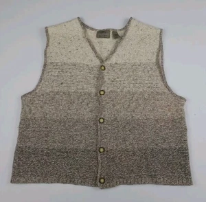 Vintage 90s Structure Wool Cotton Blend Knit Striped Sweater Vest Tan USA Made - Picture 1 of 5