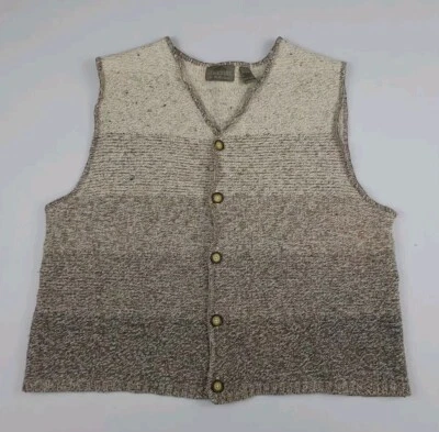 Vintage 90s Structure Wool Cotton Blend Knit Striped Sweater Vest Tan USA Made  - Image 1 of 4