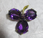 Late Victorian Faceted Amethyst Glass 3 Leaf Clover Pin Brooch C Clasp