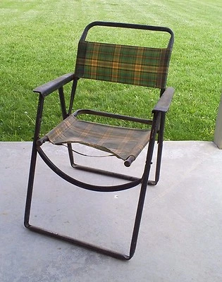 VTG Folding Lawn Chair w/ Arm Rest Steel Black Metal Tube Plaid - Image 1 of 4