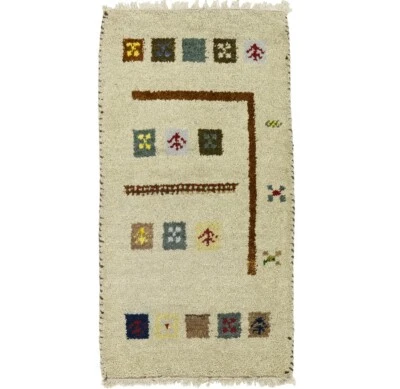 Handmade Cream Tribal Geometric Wool Rug Indo-Gabbeh Oriental Carpet 1'5X2'7 ft - Image 1 of 4