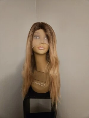 Peluca larga de encaje completo rubia miel carmelo para mujer más oscura en las raíces  Foto 1 de 4