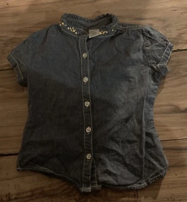 Camisa Top Gymboree Copo de Nieve Glamour Niñas Denim Manga Corta Talla 4 4T Azul Foto 1 de 3