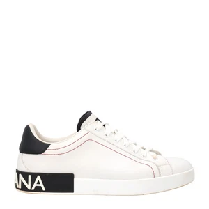 Zapatilla Deportiva D&G Para Hombres Portofino Cuero Parte Superior Baja Con Cordones Logo Blanco Negro EU 44 RRP465 - Imagen 1 de 8