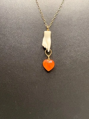 Nuevo Collar Colgante Figa de Hueso con Corazón de Cornalina Piedras Preciosas en Cadena GF Foto 1 de 4