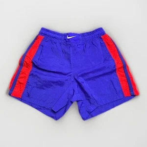 Vintage Nike Nylon Shorts 90s Big Swoosh Blue Red 26" WAIST Boys Size LRG - Picture 1 of 8