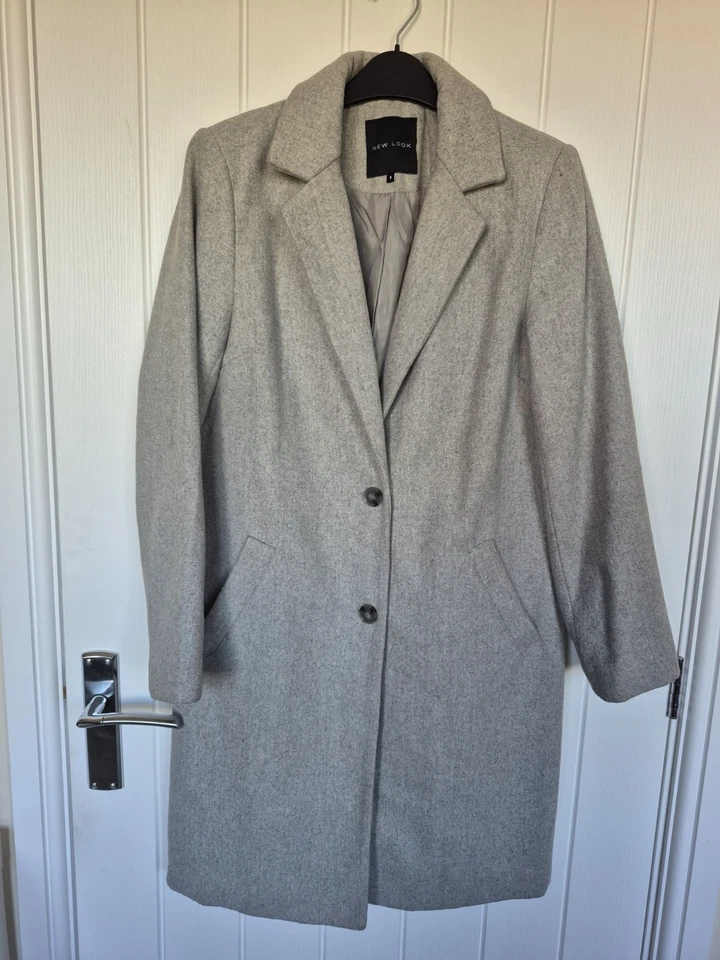 New Look Ladies Grey Overcoat Size 8 - Image 1 of 4